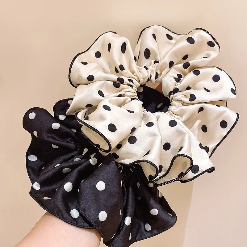 

Korean Style Black and White Polka Dot Fabric Large Scrunchies High-Grade Temperament Hair Ring Female Hair Accessories