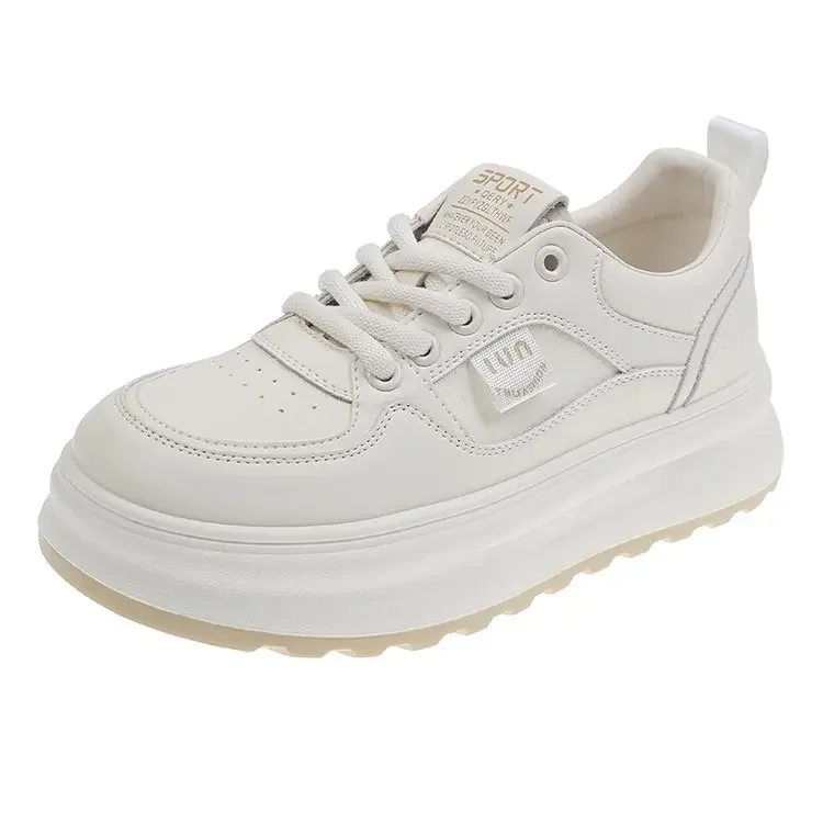 Spring Korean Version Thick Bottom Pure Color Sports Skate Shoes Women Casual Street Photography Shoes White Sneakers