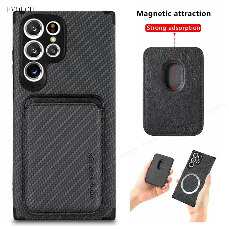 Carbon Fiber Leather Case For Samsung Galaxy S24 Ultra S24+ S 24 Cover For  Magsafe Magnetic Wireless Charging Card Slot Cover - AliExpress