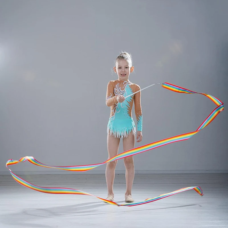 12Pcs Rhythmic Dance Ribbons Gymnastics Ribbon Dancing Streamers Baton Twirling for Artistic Dancing Gymnastics Kids Talent Show