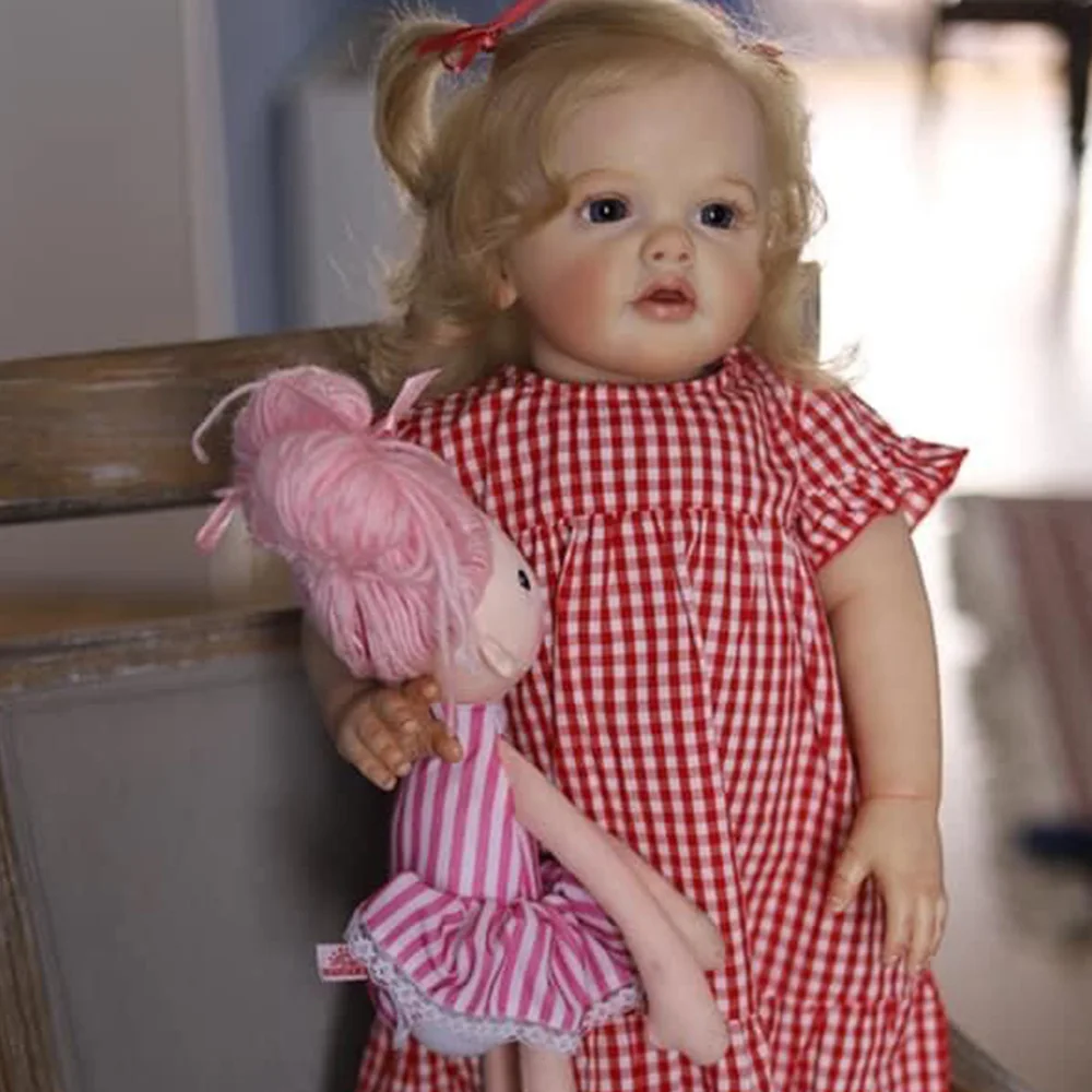 

24inch Already Painted Finished Reborn Doll Toddler Girl Princess Betty Rooted Long Curly Blond Hair 3D Painting Visible Veins