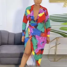 

Women's Dress V-neck Tie Print Gradient Dress Autumn Spring New Fashion Long Sleeve Street Temperament Commute Party Dresses