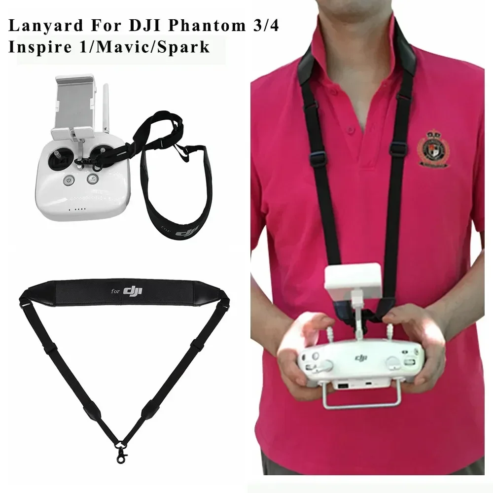 Sangle de cou pour télécommande DJI Phantom et Inspire 1 posée à plat, avec la boucle de réglage visible.