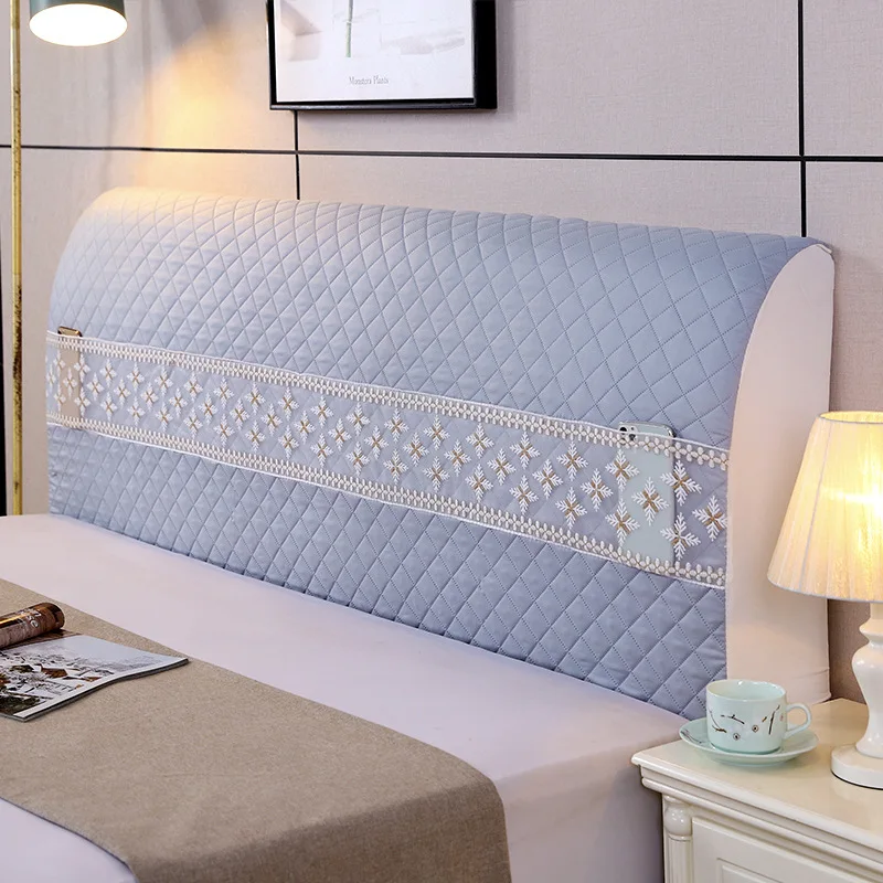 Full Coverage Headboard Cover Soft Coverage Headboard Cover, Elastic Backrest Cover Cotton Clip Grid Bed
