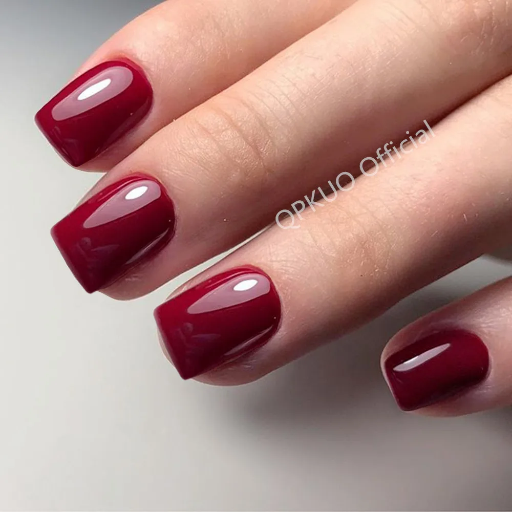 Press On False Nails Black Short Fake Nail Square Faux Ongles Artificial Fingertips Woman Salon Manicure Accessoires