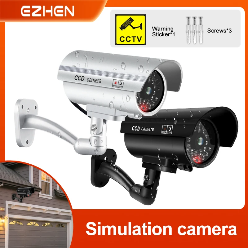Lot De 2 Caméras Factices Avec LED Rouge Clignotante - Fausse Caméra De Surveillance Pour Dissuasion