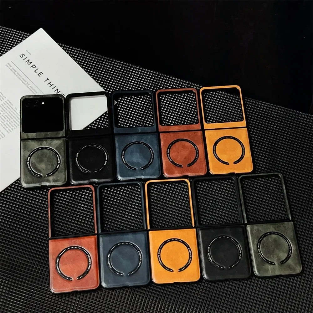 Vintage-Style Leather Magnetic Phone Case - Shockproof Protective Cover