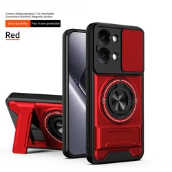 Armored Rotating Ring Holder Magnetic Phone Case - Hard TPU+PC Plastic Shell for MI Poco X8 Pro Max (Red)