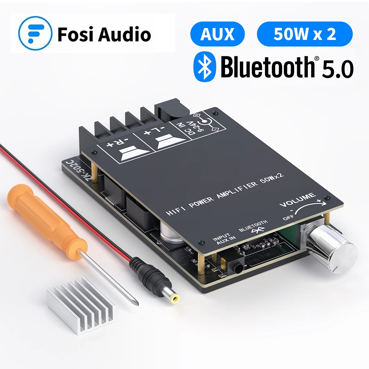 Fosi Audio Bluetooth Amplifier Board 2.0 Channel High Power Digital Amp Module 3.5mm AUX Mini Stereo Audio Amp Board 50W x2 new amplifier