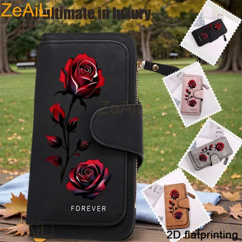 Rote Rose Damen-Geldbörsen, Kartenetui, Münzgeldbörse, Damentaschen für Mädchen, Geldbörse, Ausweis-Geldbörsen, weibliche Geldbörse, Mädchen-Geschenk – Detail 6