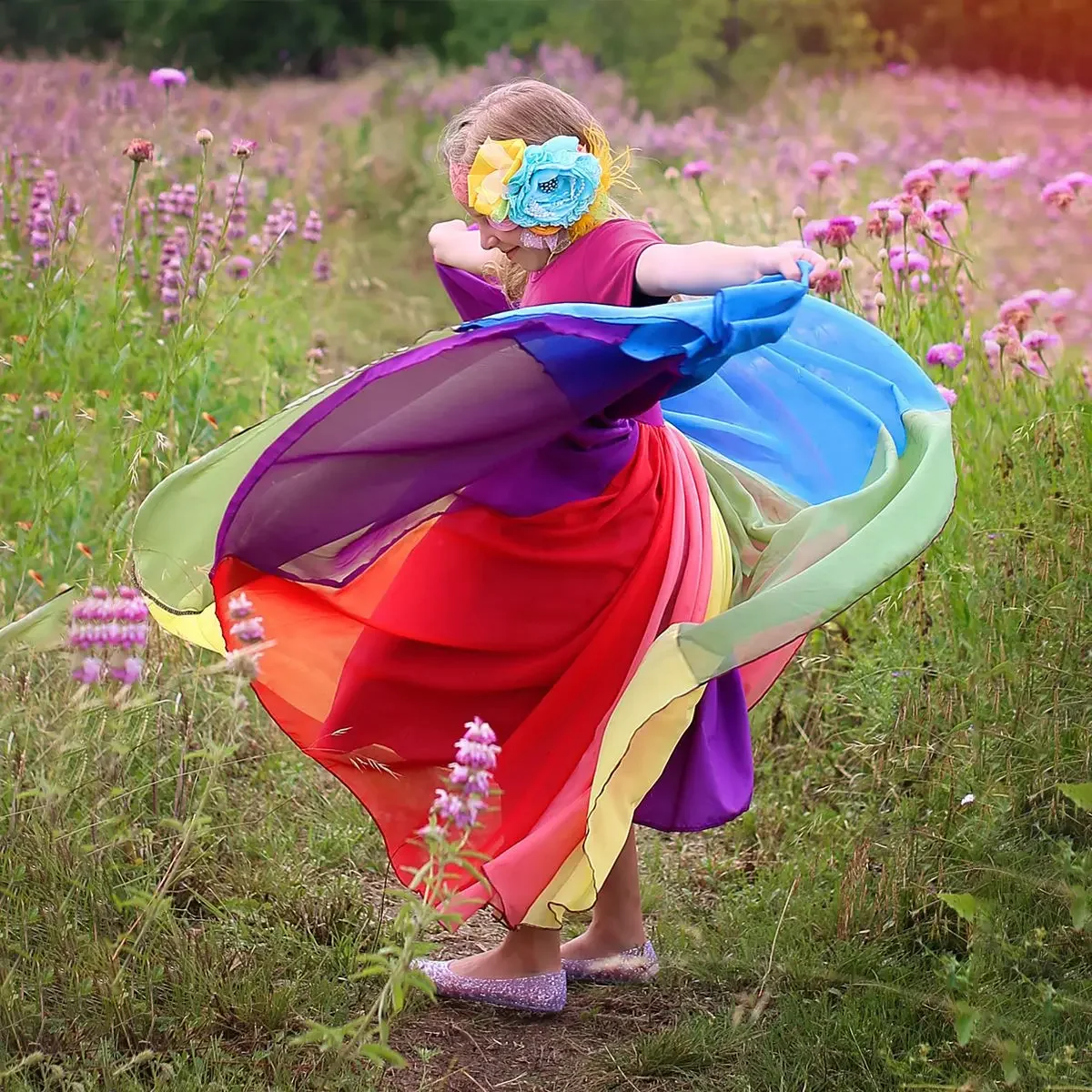 Rainbow Princess Girls Dresses Short Sleeve Summer Girls Frocks Hot Selling Children's Costume Kids Wear