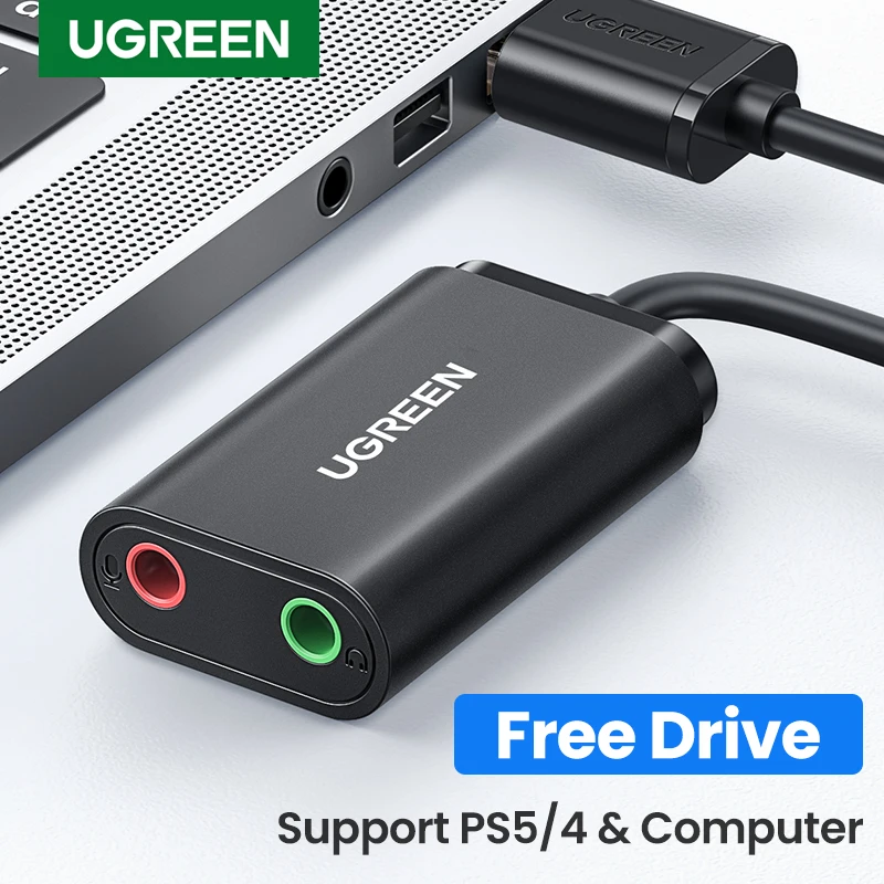 Ugreen Placa de Som Usb para 3.5 mm Interface de Áudio para Desktop Portátil Usb para Microfone Alto-falante Fone de Ouvido para Ps5 Ps4 Cartão de Áudio