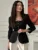 Autumn Square Collar Outwear Female Elegant Commute Cropped Long Sleeve Streetwear Patchwork Cardigan Solid Coat Ladies
