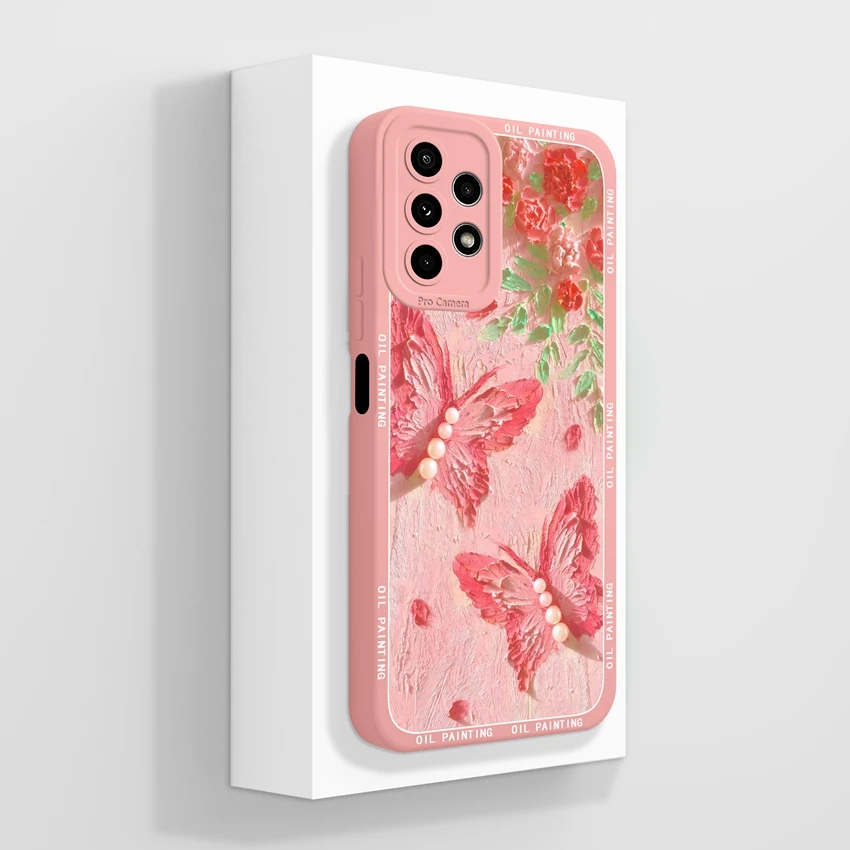 Beautiful Plant Flower Design Liquid Silicone Shockproof Cellphone Case w/ Screen Protector