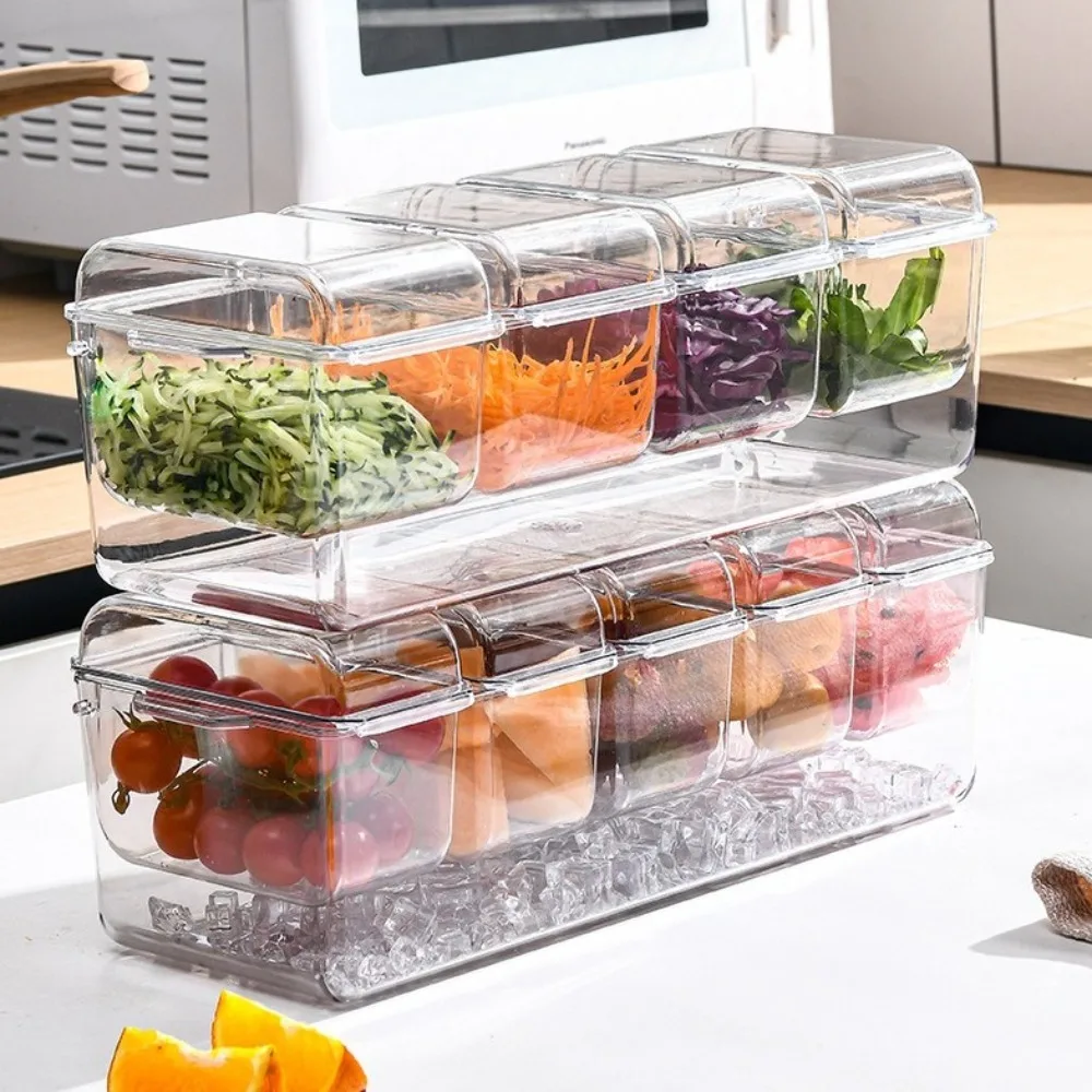 Transparent Fresh Iced Box Detachable Plastics Chilled Fruit Salad Fresh-keeping Box 4/5 Grids Double Layered Ice Fruit Tray