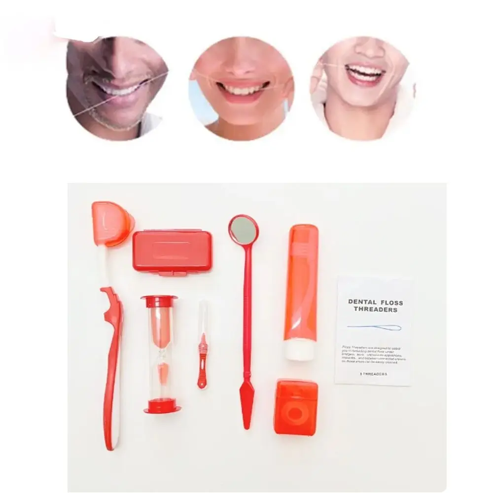 

8pcs/set 5Colors Dental Teeth Orthodontic Kits Plastic Floss Set Orthodontic Tools Thread Wax Mirror Suit Interdental Brush
