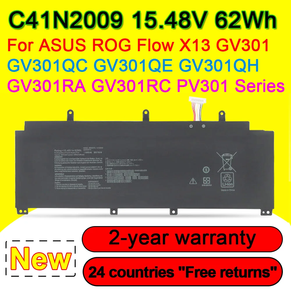 

Аккумулятор 15,48 в 62Wh C41N2009 для ноутбука ASUS ROG Flow X13 GV301 GV301QC GV301QE GV301QH GV301RA GV301RC серии PV301QH, 4007 мАч