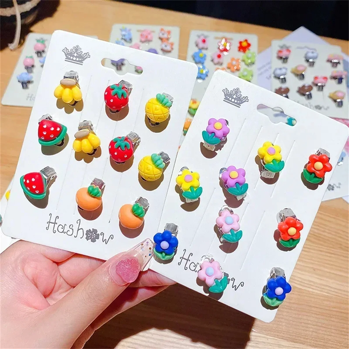 10Pcs Set Cute Girls Earrings Ear Clip No Ear Hole Flower Cartoon Earrings Children Princess Girls Birthday Gift Kid Accessories ear clip earrings clip earrings ear clip ear accessories