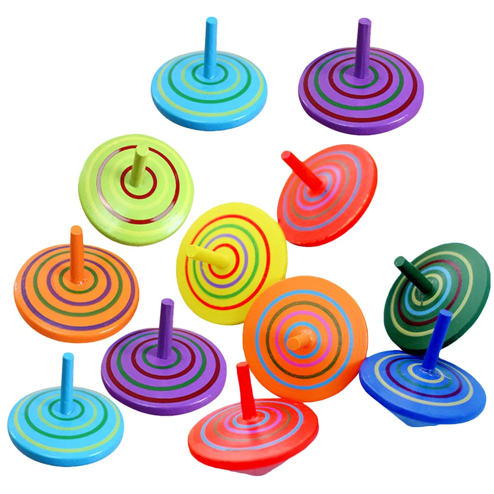 

20 Pcs Casual Top Wooden Cartoon Gyro Toys Children Accessory Portable Kids Small Supply Colored for