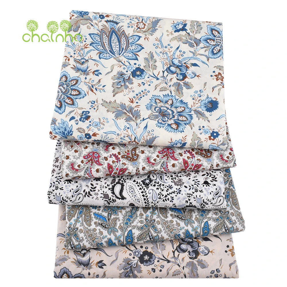 Chainho,Printed Plain Weave Poplin Cotton Fabric,DIY Sewing Quilting Material,Patchwork Cloth,Flower Series,3 Sizes,15PC145