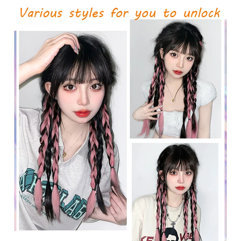 Ponytail Extensions Synthetic Boxing Braids Wrap Around Chignon Tail With Rubber Band Hair Ring Brown Black Ombre Braid