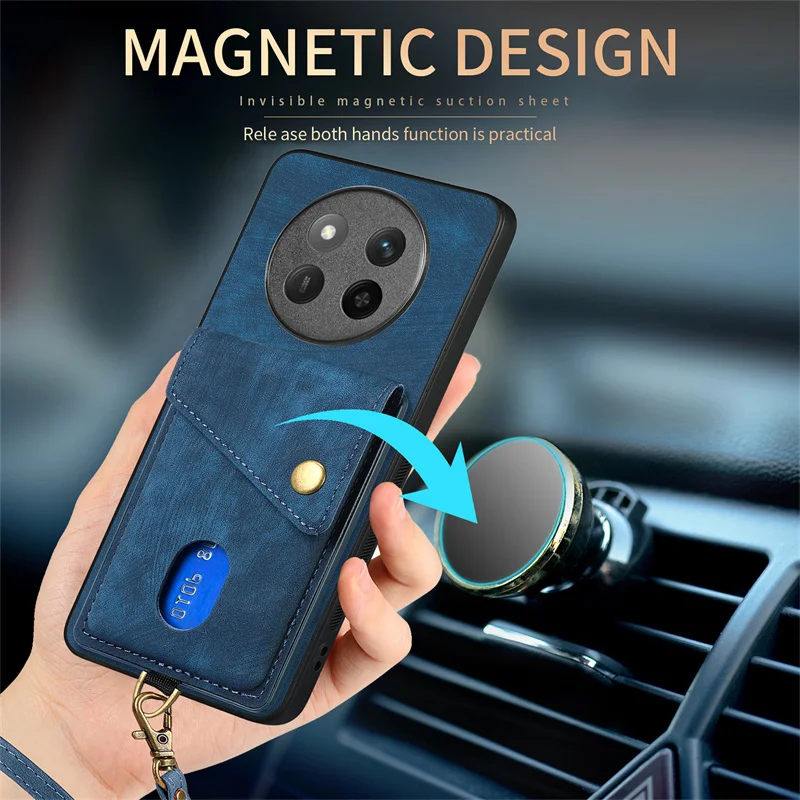 Luxury Leather Lanyard Magnetic Wallet Phone Case with Stand and Card Slot