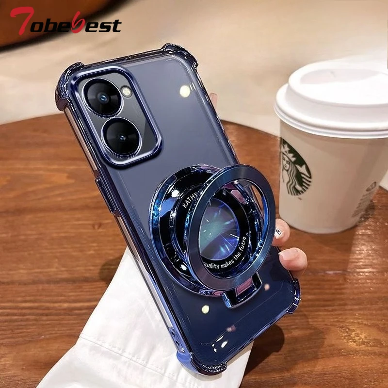 Clear Shockproof Plating Case with Magnetic Stand Holder