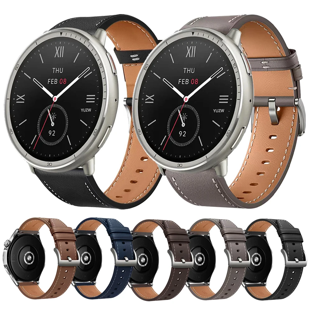 Leather Strap Watchband, 22mm/20mm - Premium Smartwatch Wriststrap Bracelet