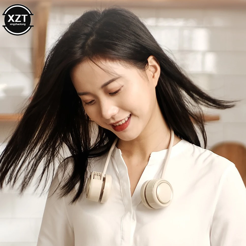 Portable Fan Cold Fan Hands Free Neck Fan Hanging USB Rechargeable Mini Sports Fan 3-Speed Adjustable Neck Dual Fan Home Office