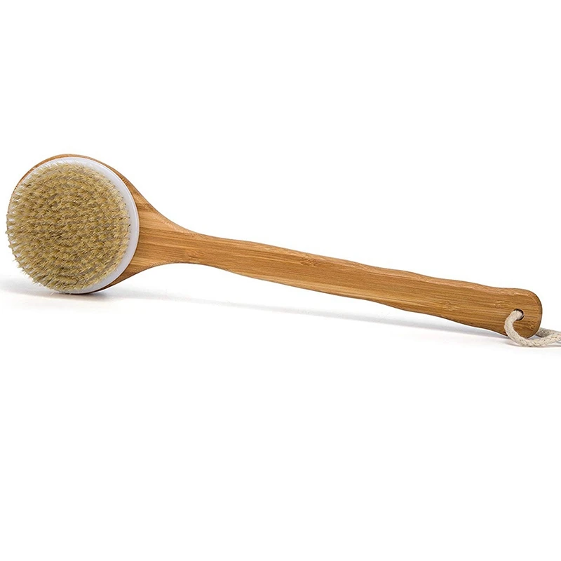 Beste Baddroge Lichaamsborstel-Natuurlijke Zwijnenborstelharen Douche Rug Scrubber Met Lange Steel Voor Cellulitis, Exfoliatie, Detox