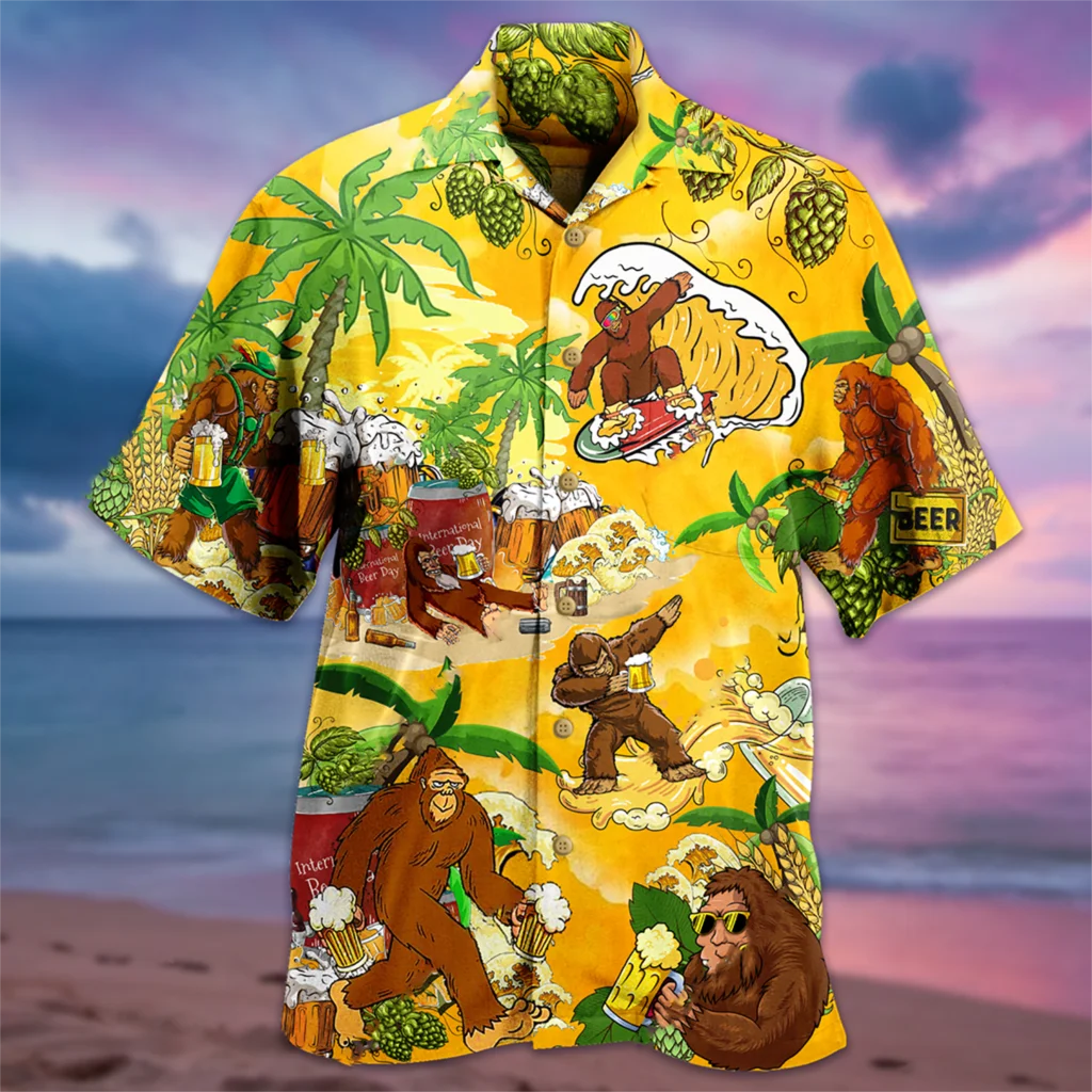 Hawaii Men's Shirt Beer Gorilla Funny Short Sleeve Cuban Shirt 3D ...