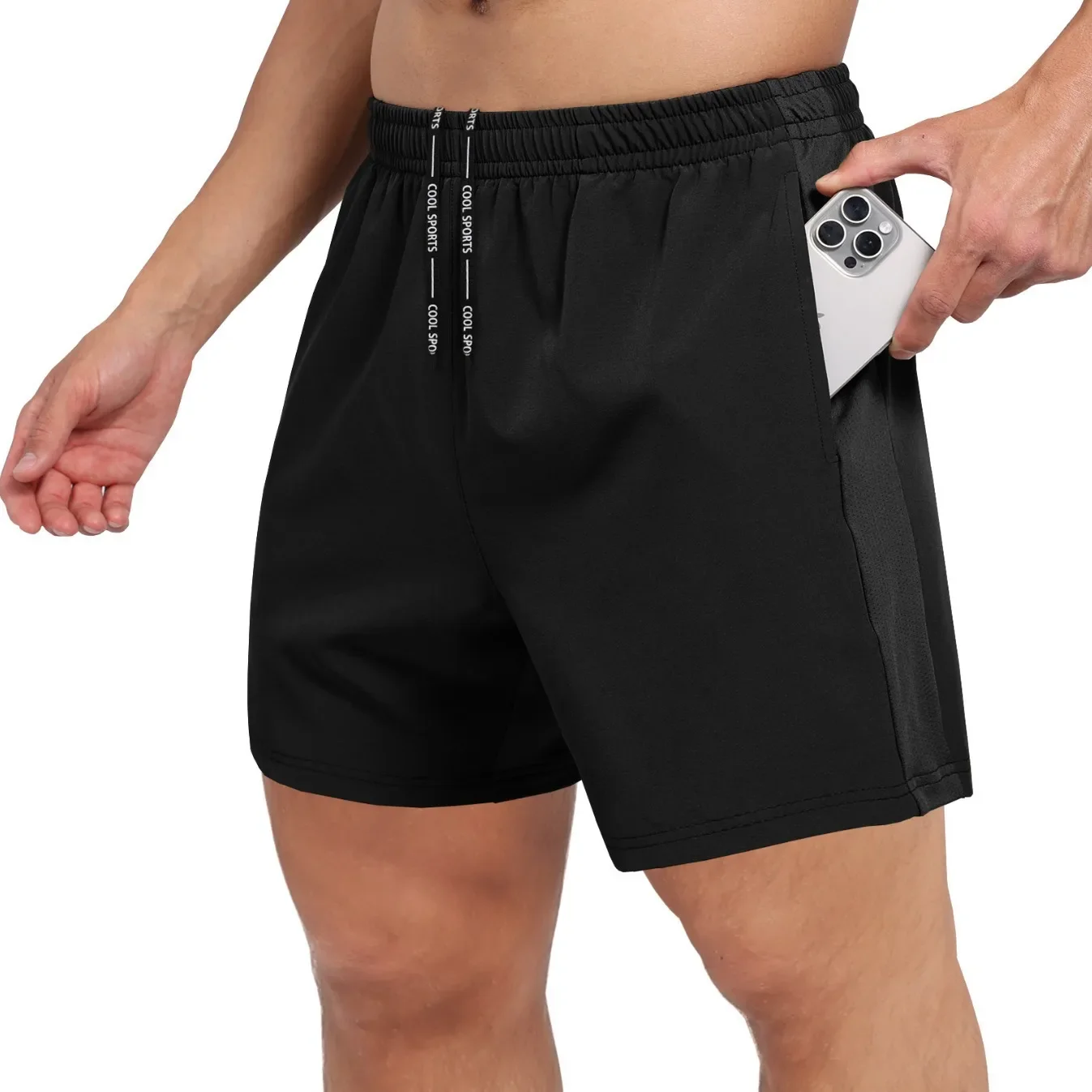 Men's Quick Dry Running Pants Casual Fitness Sports Shorts with Zipper Pockets Three-in-One Design Comfortable Breathable