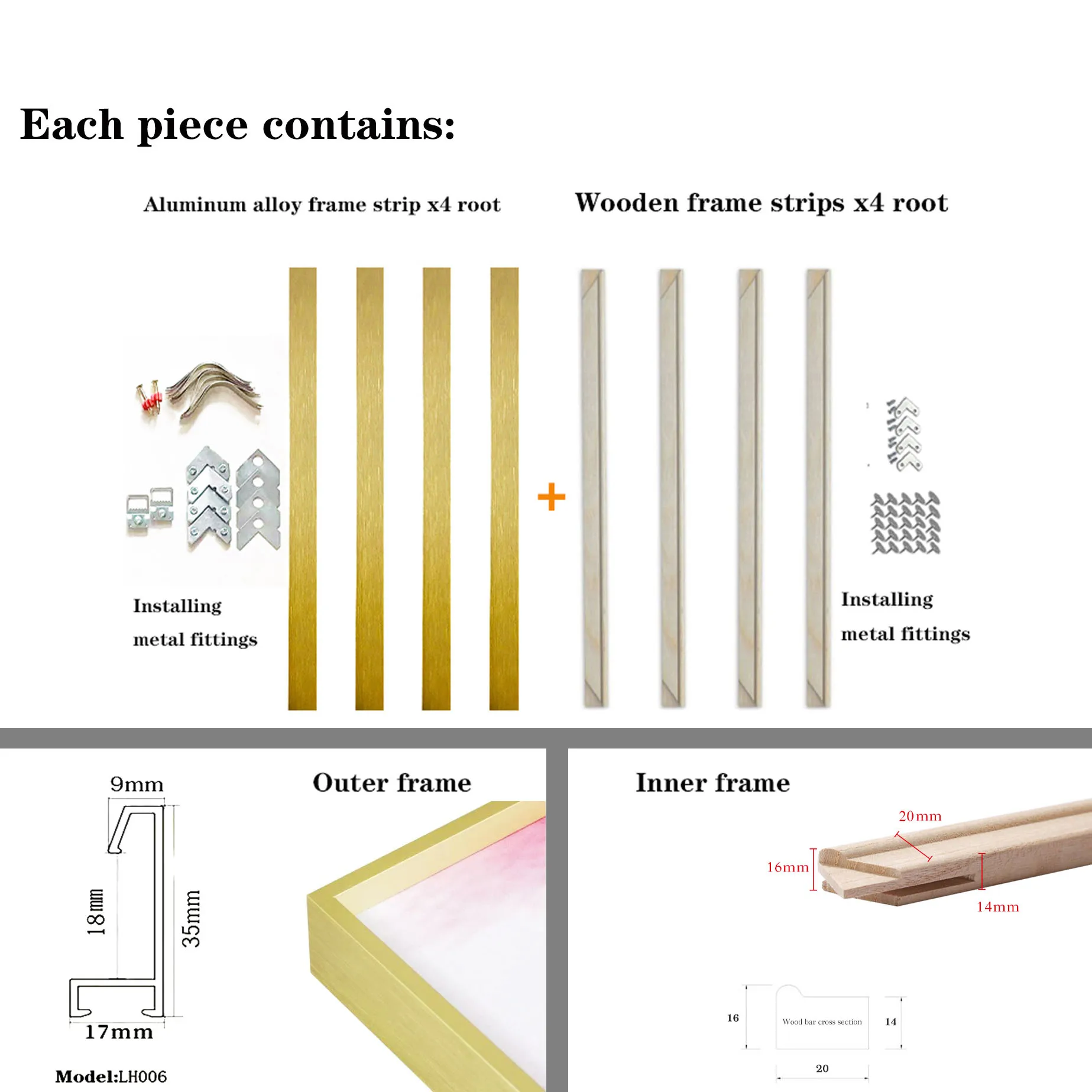 Aluminum Alloy Painting Canvas Frame 40x50cm 60x90cm Stretcher Bars for Decorative Artwork