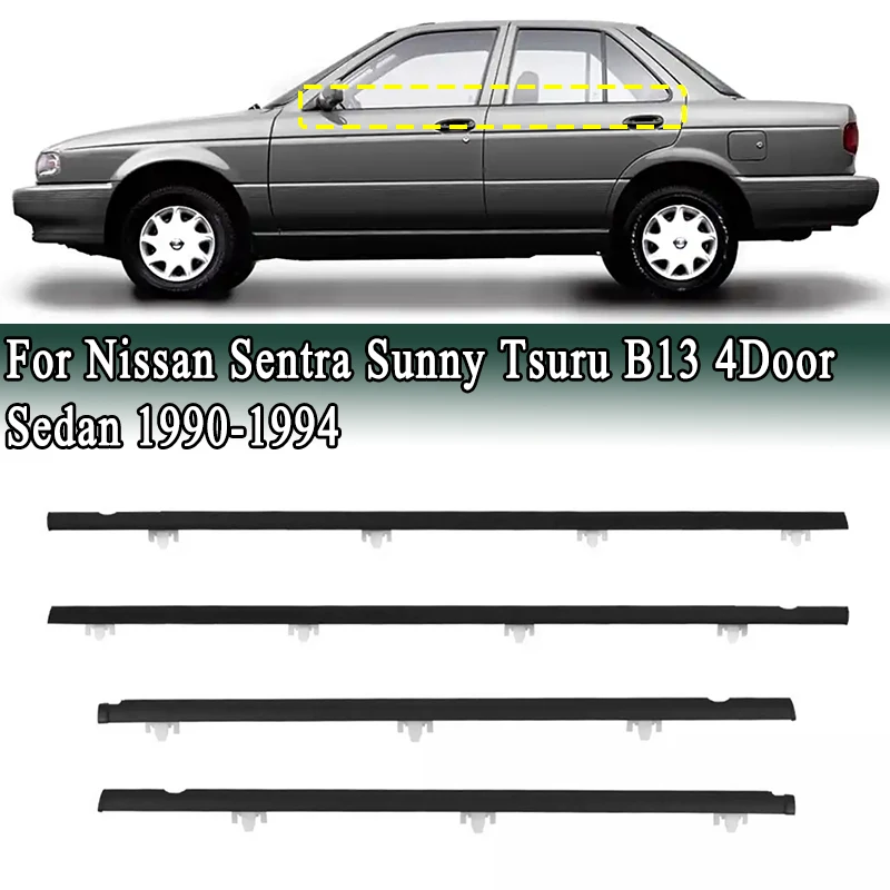 4 Door Window Weatherstrip Belt Glass Waterproof Sealing Strips 80820-50Y01 For Nissan Sentra B13 Tsuru Sunny Sedan 1990-1994