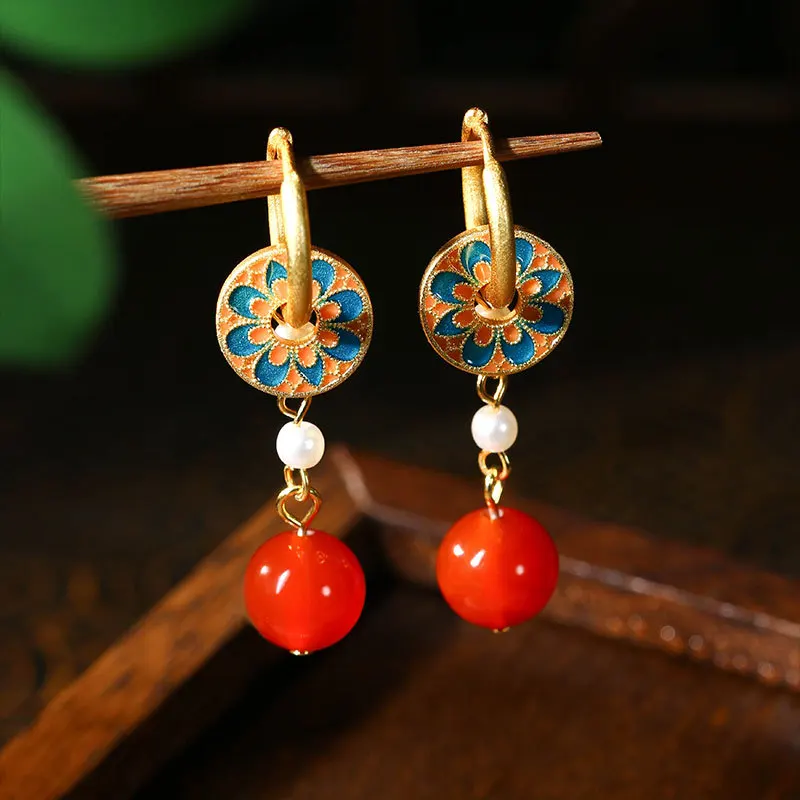 

New Chinese style enamel painted design with simple temperament and fashionable ethnic style earrings