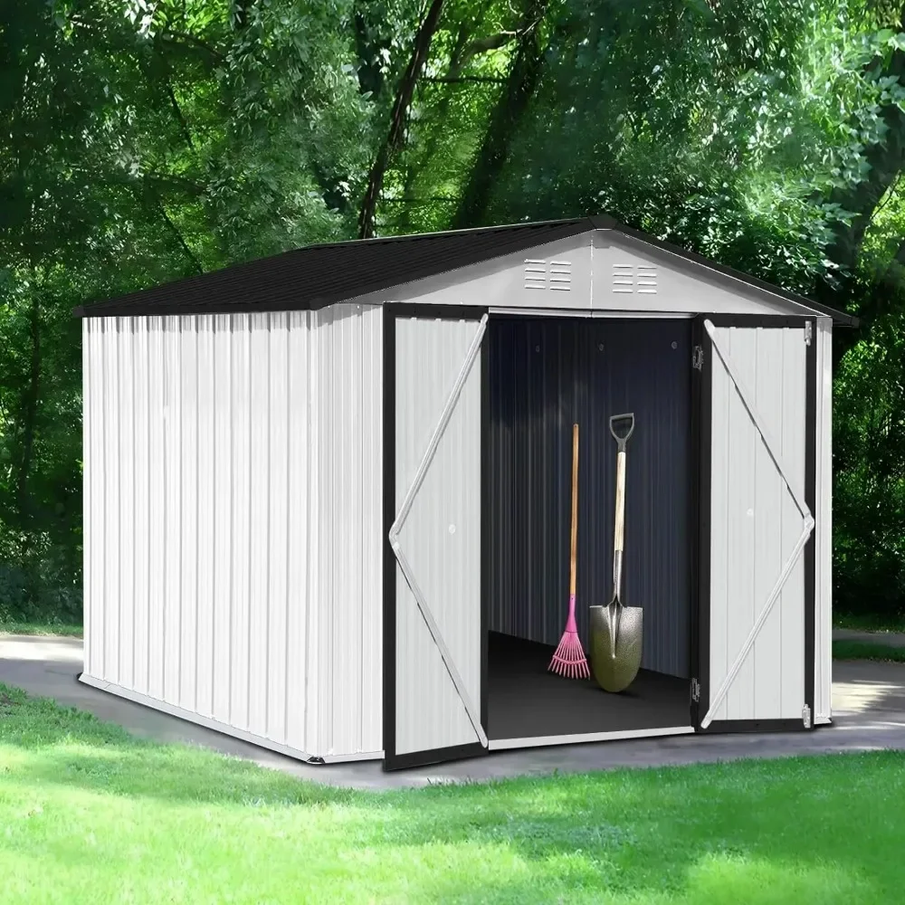 

Metal Outdoor Storage Shed 8' × 6',with Door & Lock, Waterproof Garden Storage Tool Shed with Base Frame for Backyard Patio