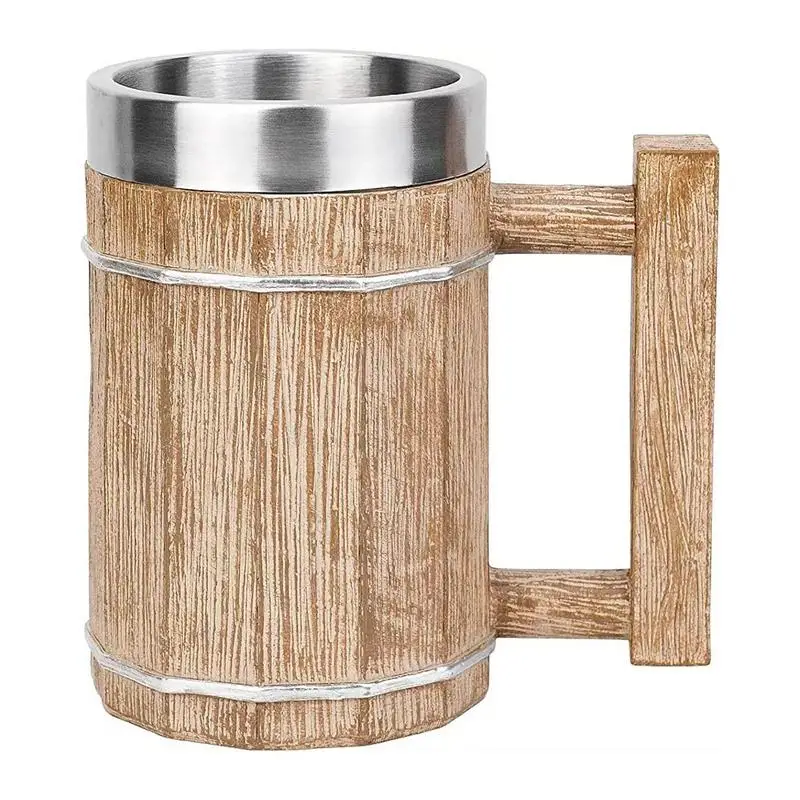 

Wooden Barrel Beer Mug Stainless Steel Double Wall Cocktail Mug 600ml Handmade Bucket Shaped Whiskey Cup Double Wall Cocktail