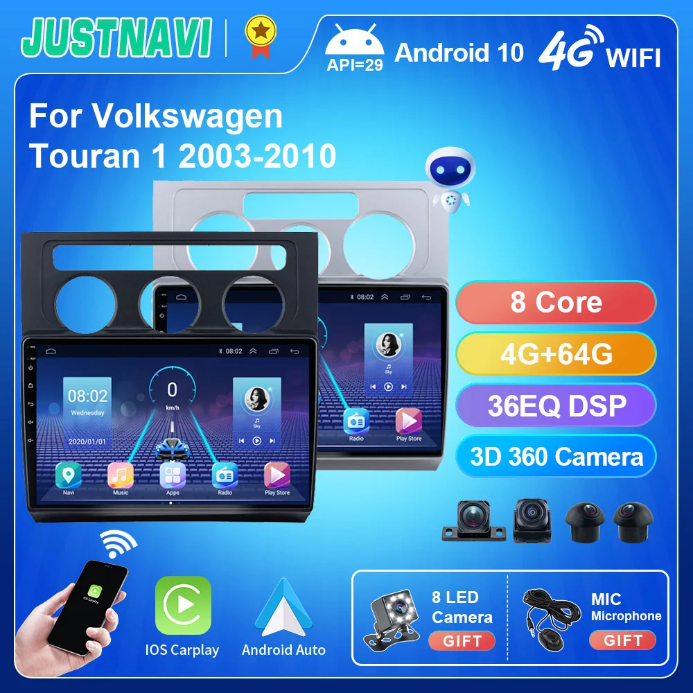 Snavset forfremmelse skillevæg JUSTANVI Android 10.0 Car Radio For Volkswagen Touran 1 2003-2010 Carplay  Navi Auto GPS 4G Multimedia Auto Stereo BT IPS Screen