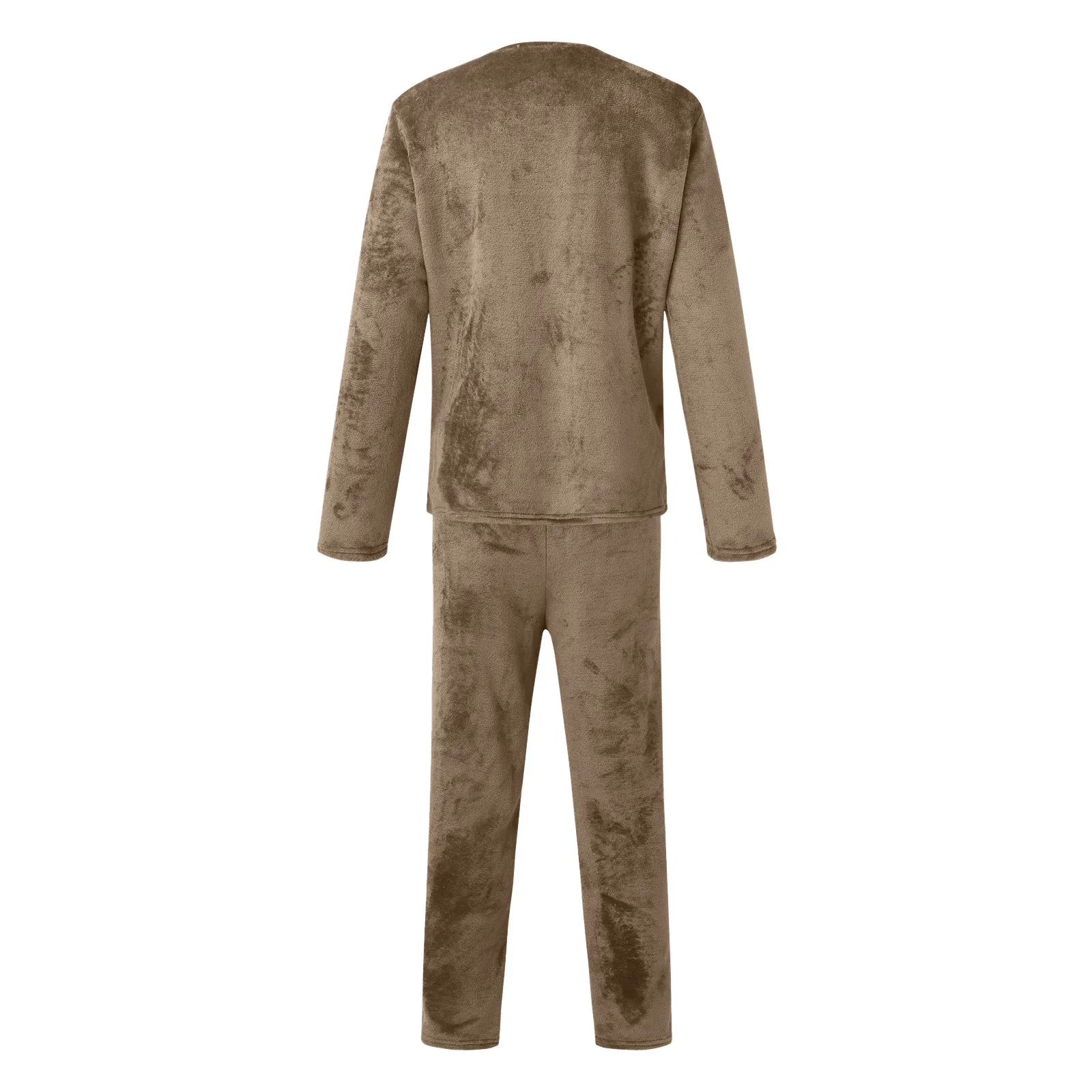 Men's Autumn Winter Warm Coral Velvet Pajama Suit Solid Color Sleepwear Fleece 2 Piece Set Long Sleeve Pullover Tops + Pants Sets man pajamas set