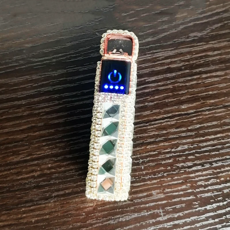 Rhinestone Touch Screen Lighter With Diamond Usb Charging Mute Cigarette Lighter Personality Ladies Windproof Gadget