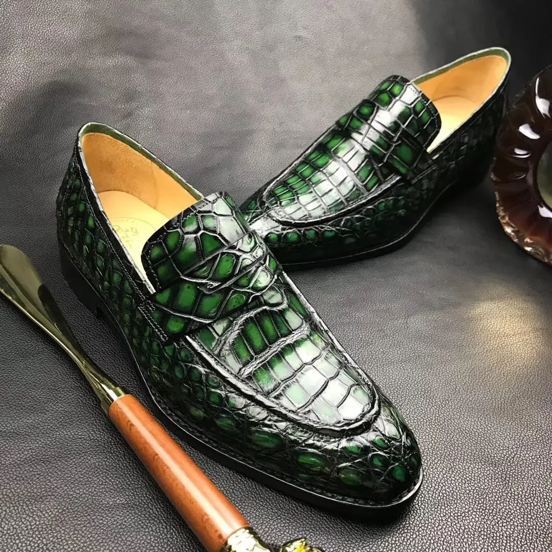 chue s men formal men crocodile leather shoes green color brush
