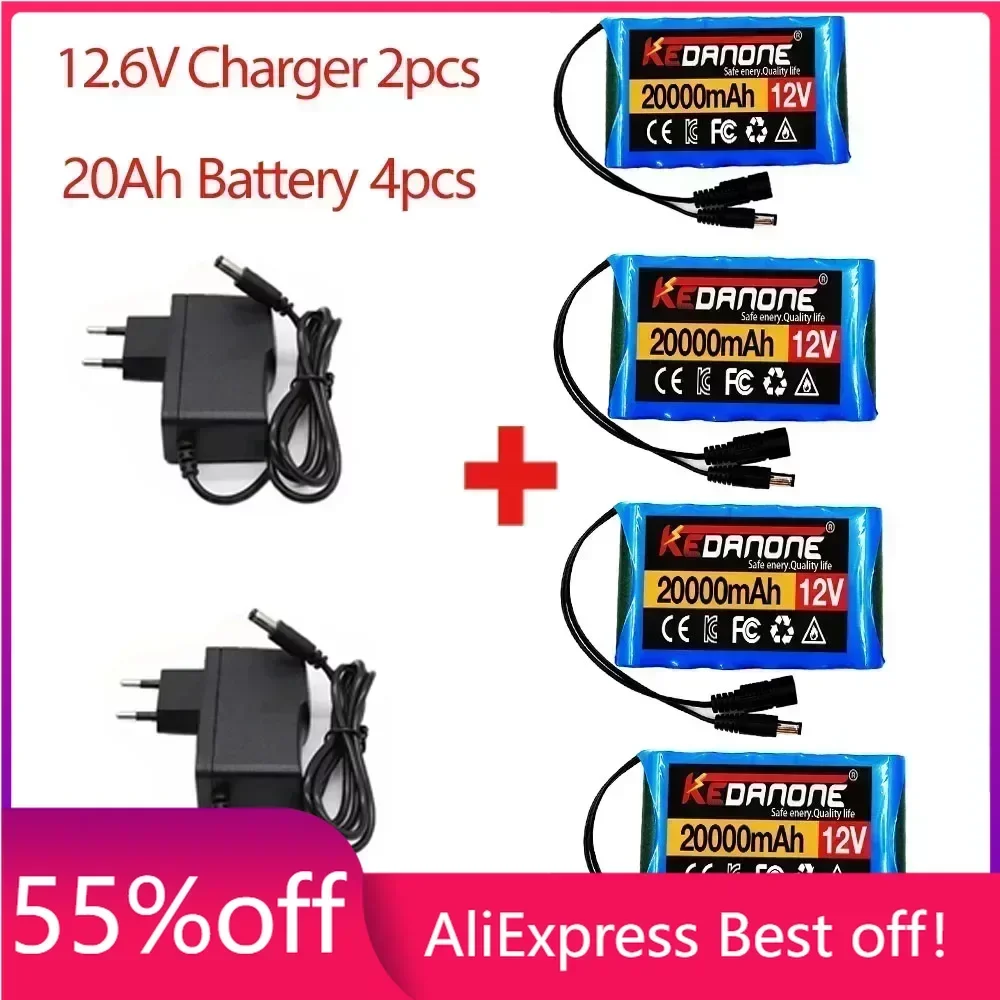 

NEW 12V 20000mah Portable Super Battery Rechargeable Lithium Ion Battery Pack Capacity DC 20Ah CCTV Cam Monitor + 12.6V Charger