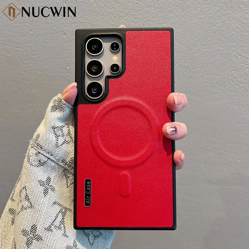 Luxury Double Color Matte Soft Leather Case with Magnetic Wireless Charging Protection Cover