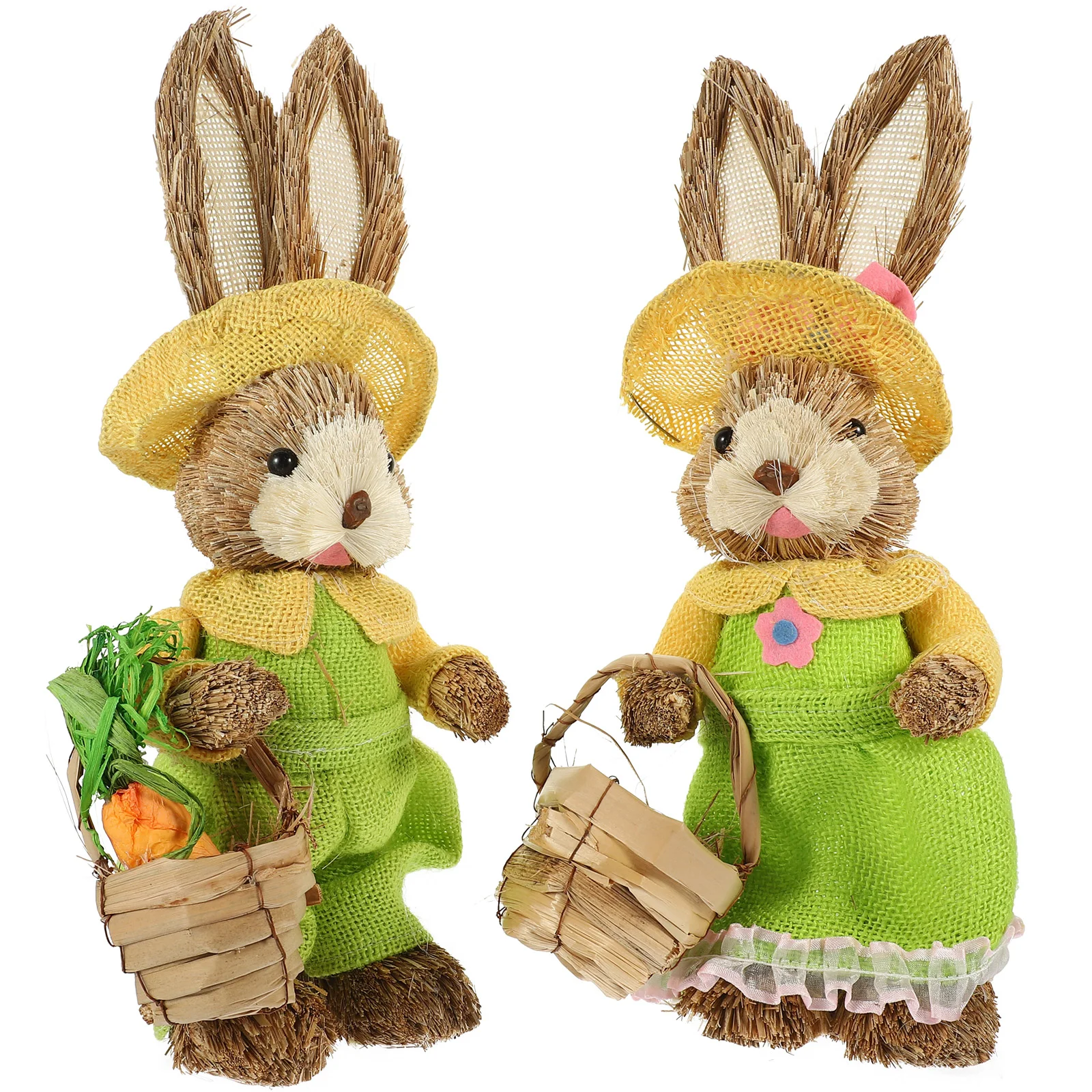

2 Pcs Spring Decor for Home Handmade Straw Rabbit Decoration Accessories Living Room Bunny Figurines Desktop Lovers