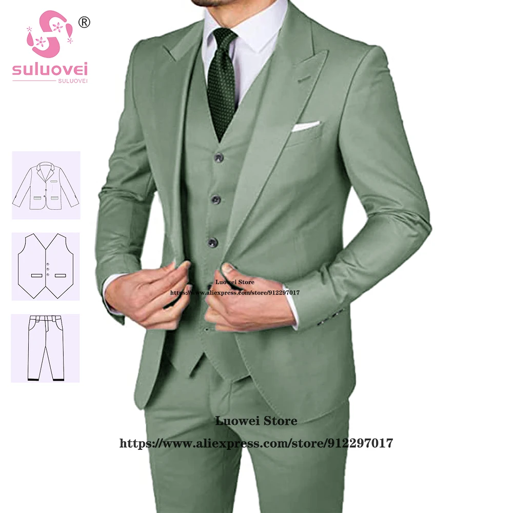 

Fashion Groom Wedding Suits For Men Slim Fit 3 Piece Pants Set Formal Groomsmen Dinner Prom Peaked Lapel Tuxedo Blazer Masculino