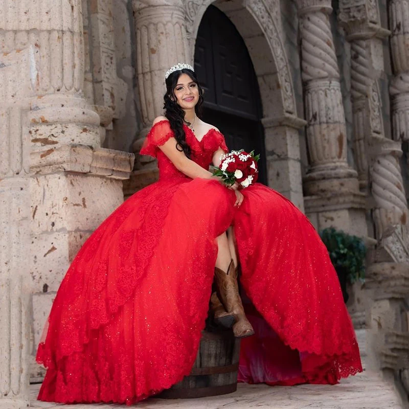 

Красное 15вечерние сексуальное красное бальное платье Quinceanera платья без бретелек аппликация дизайн тюль официальная Золушка день рождения