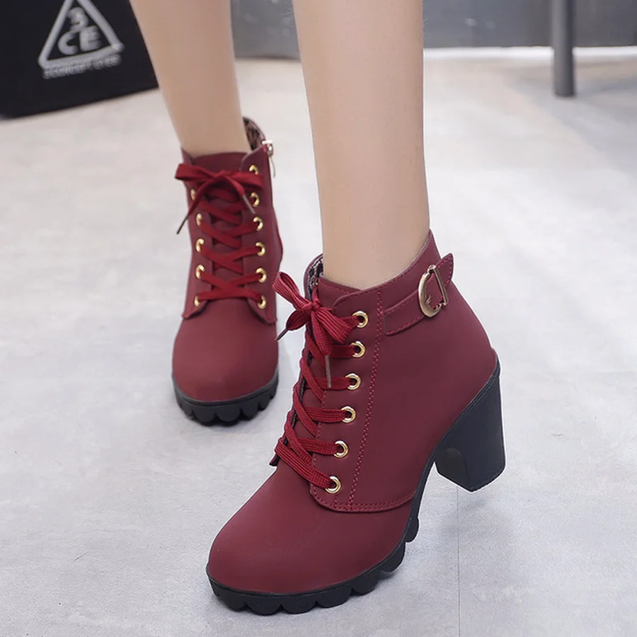 2025 New Spring Winter Women Pumps Boots High Quality Lace-up European Ladies Shoes PU High Heels Boots Fast Delivery