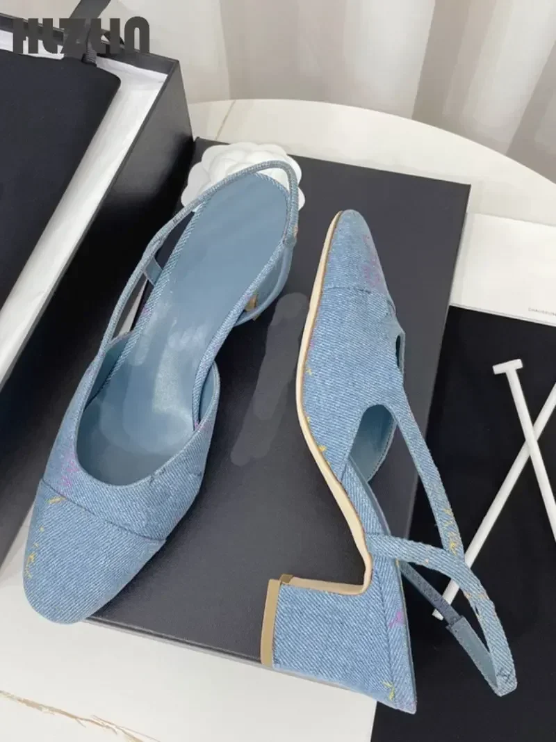 Tacchi Alti Sandali Dorati Tacchi Spessi Da Donna 2024 Estate Nuova Linea Rosa Con Scarpe Basse Da Balletto Sandales De Luxe Femme Ete