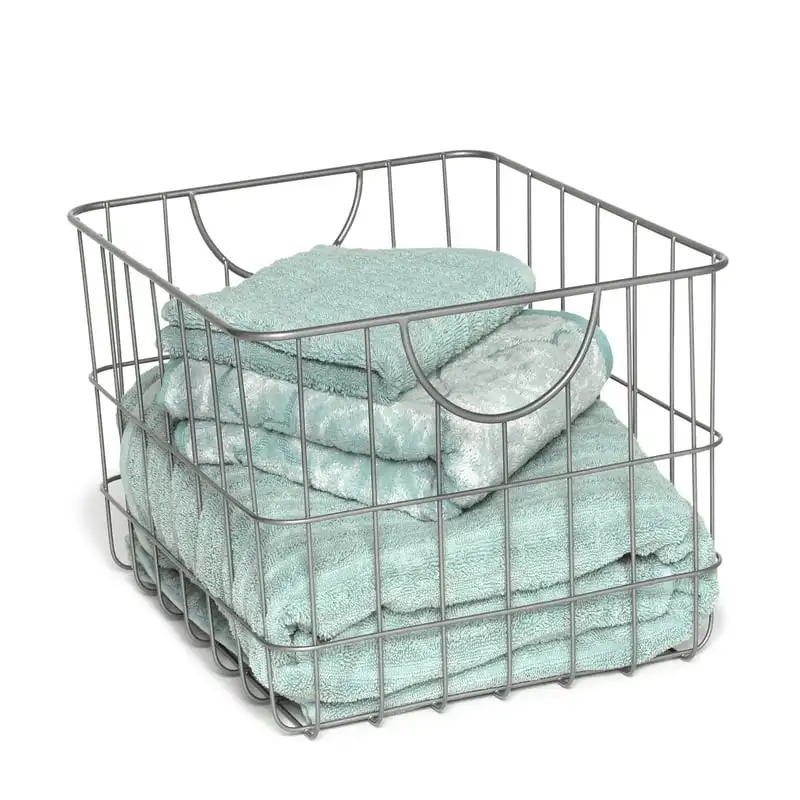 

Utility Wire Storage Basket with Curved Easy Grab Handles, Satin Nickel