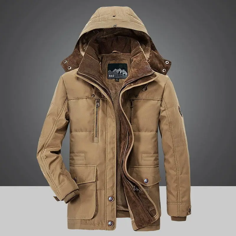 New Winter Men's Jacket Thicken Warm Windbreaker Hooded Zipper Medium Length Coats Outdoors Male Parka Minus 40 Degrees M-7XL image